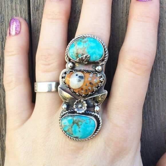 Etsy Artisan After Dark Designs Fawn Jasper Turquoise Sterling Silver Ring 6.5 - Picture 15 of 15